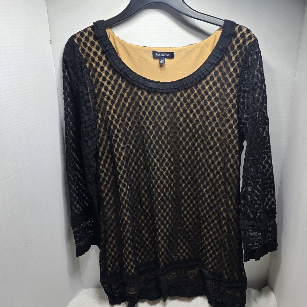 Max Edition Black and Tan Lace Blouse